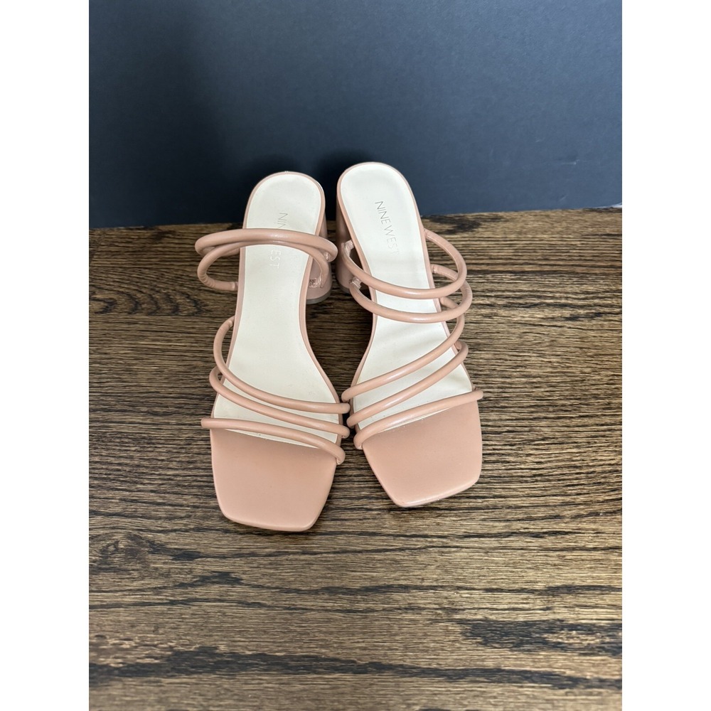 Women's Shoes Size 9.5 M Nine West Nude Open Toe Chunky Block Heel‎ Sandal - Picture 2 of 10